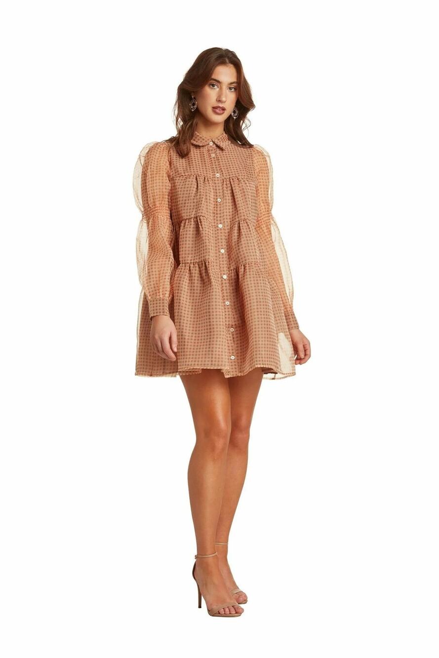 En Saison organza check print tiered dress medium